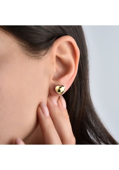 14 Ayar Altın Kaplama Minimal Desenli Kalp Gümüş Küpe - E00286 Gold