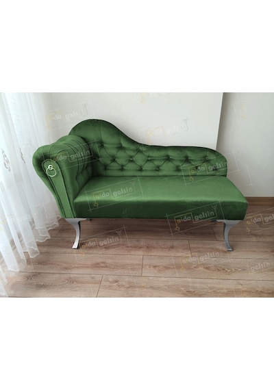 Dekoratif Bihter Koltuk Josefin Puf 120 Cm Gümüş Ayak Yeşil