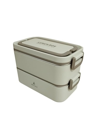 Aryıldız Bento Dikdörtgen 2 Katlı Lunch Box Yemek Termosu Bej 2000 Ml