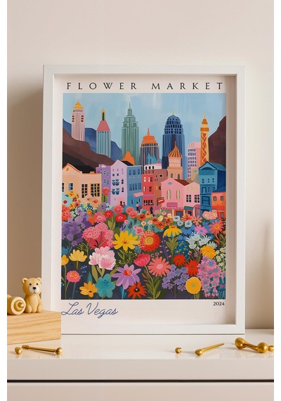 Las Vegas Amerika Çerçeveli Tablo Seyahat Severlere Salon Ve Ofis İçin Estetik Duvar Dekoru Travel Flower Market