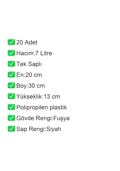 Kozmetik Ve Bijuteri Plastik Alışveriş El Sepeti 7 Litre Fuşya 20 Adet / En:20 Boy:30 Yükseklik:13 Cm Fuşya