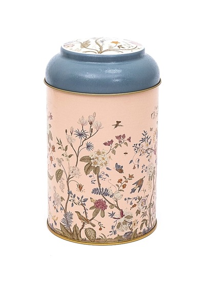 Botanica Pink Desenli Yuvarlak Metal Kutu, 10.5 X 15 Cm, 1.1 Lt