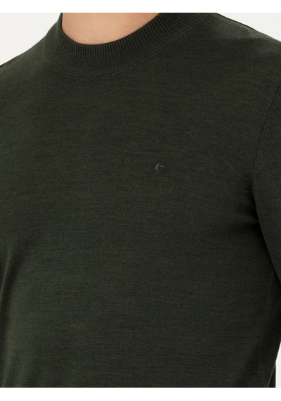 Cacharel Haki Slim Fit Çeyrek Balıkçı Yaka Triko Kazak Yesıl