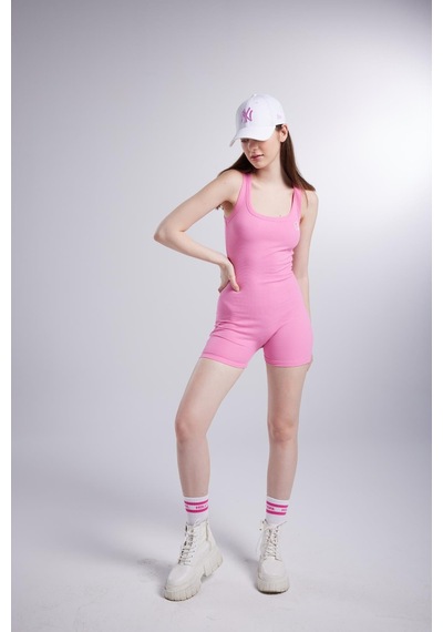 Holly Lolly Fitilli Kumaş Şortlu Zoe Tulum Pembe