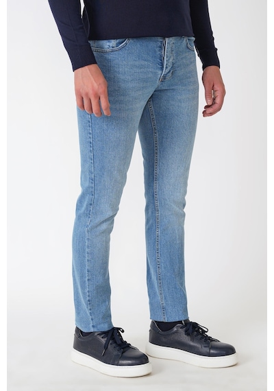 Slim Fit Beş Cepli Likralı Yıkamalı Mavi Jean Kot Pantolon Denim 135
