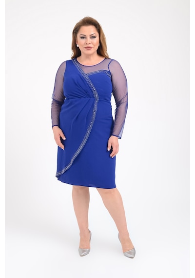 Lilas Xxl Büyük Beden Saks Renkli Taş Baskılı Krep Kumaş Kısa Abiye Elbise Saks Mavisi Lilas Xxl Büyük Beden Saks Renkli Taş Baskılı Krep Kumaş Kısa Abiye Elbise Saks Mavisi