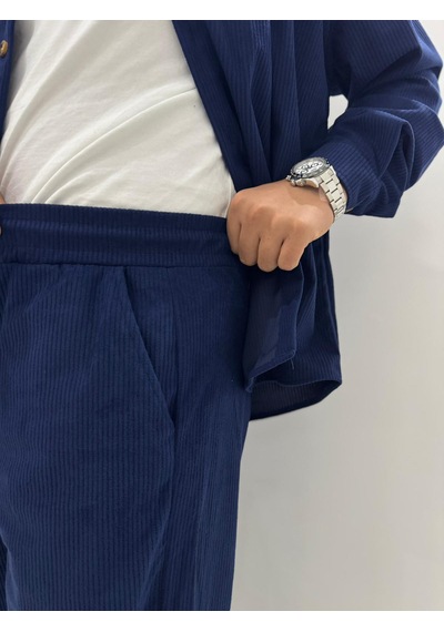 La Boum Kadife Gömlek Pantalon İkili Takım - Rahat Kesim Lacivrert
