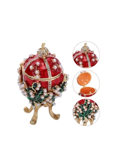 Faberge Yumurta Swarovski Taşlı Lüks Mücevher Kutusu Kırmızı 8 cm