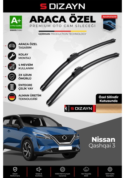 S-dizayn Nissan Qashqai 3 Ön Cam Silecek Seti 2021 Üzeri Premium Araca Özel 65-43 Cm A+ Kalite