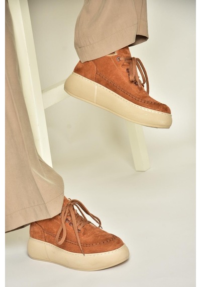Fox Shoes T811845302 Taba Süet Kalın Tabanlı Kadın Ayakkabı Taba-süet Taba