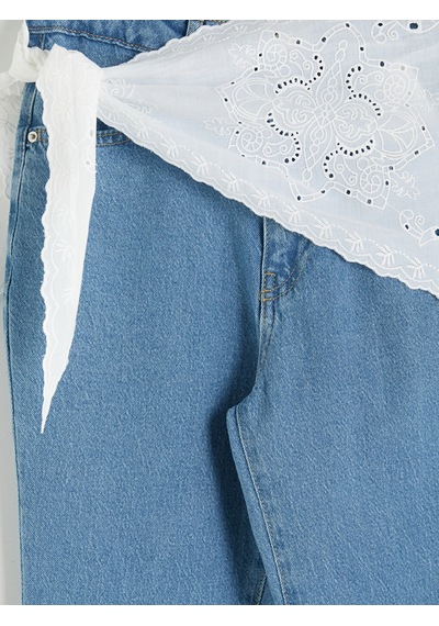 Lcw Modest İndigo Beli Fularlı Flare Kadın Jean Pantolon