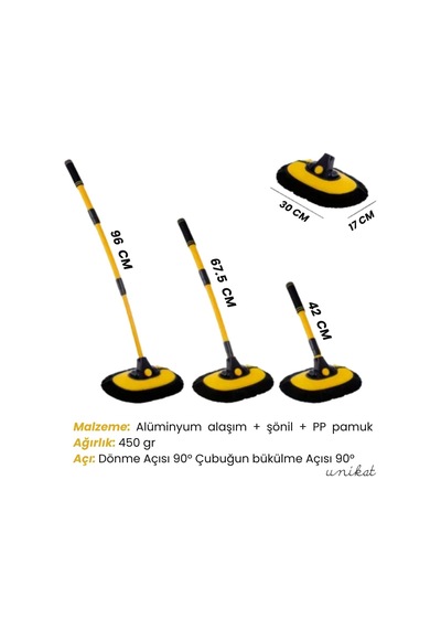 Ayrex Unikat Yeni Tasarım Teleskopik Saplı Araç Yıkama Süpürgesi Makarna Uçlu Uzatılabilir Yaylı Mikrofibe Diğer