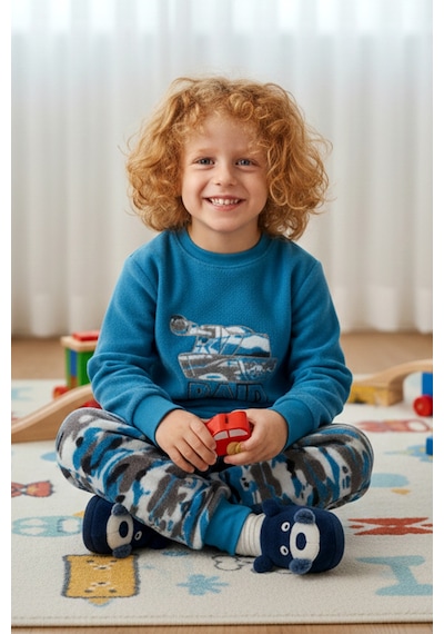 Aydoğan Erkek Çocuk Kadife Polar Desenli Pijama Takımı 1669 Petrol01 Petrol01