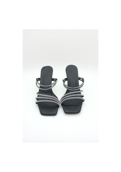 Dosa Shoes Taşlı Şeffaf Topuk Abiye Ayakkabı Sandalet Terlik-siyah Siyah