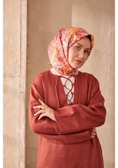 Twill İpek Eşarp 11473-08 Lavanta, Turuncu, Kırmızı, Beyaz, Gri