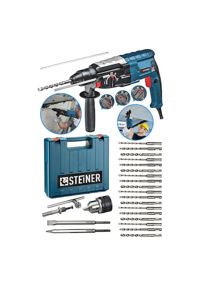 Steiner 4000 W Darbeli Kırıcı Delici Matkap + Mandren + 20 Parça Uç