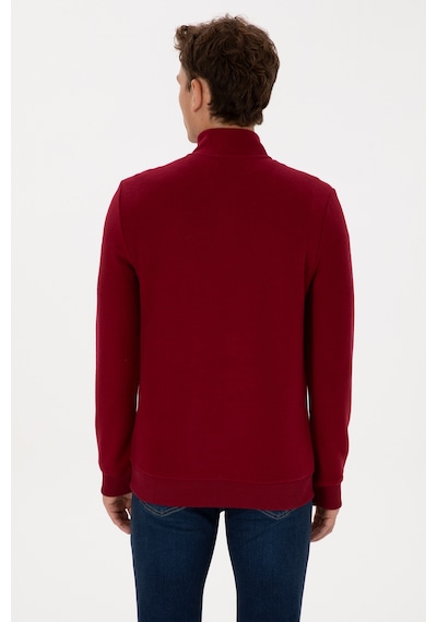 U.S. Polo Assn. Erkek Regular Fit Yarım Fermuarlı Bordo Basic Sweatshirt 50313802-VR014