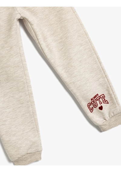 Koton Jogger Eşofman Altı Şardonlu Baskı Detaylı Beli Lastikli Bej 5wmg40068ak Ekru