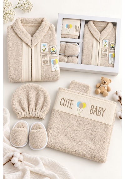 Kız Erkek Bebek Peluş Bornoz Seti Brz0401 Kahverengi