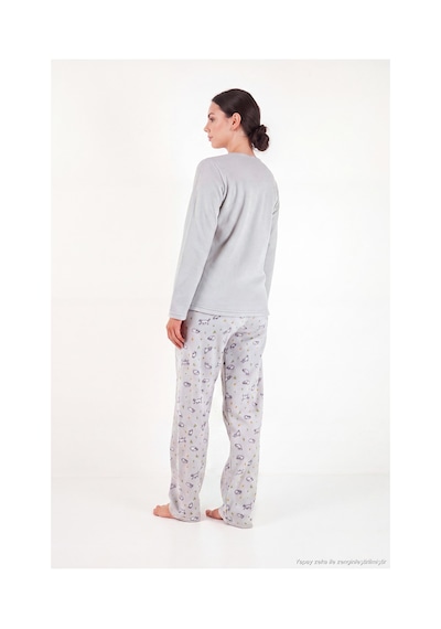 Lela Desenli Yumuşak Dokulu Kışlık Polar Pijama Takımı Kadın Pijama Takımı 6575031 Gri