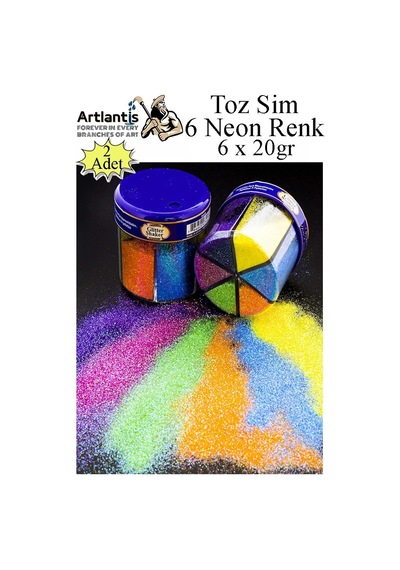 Neon Fosforlu Toz Sim 6 Renk 120 Gr 2 Adet Tuzluklu Karışık 6 Lı Renkli Canlı Neon Toz Sim Büyük Epoksi Reçine