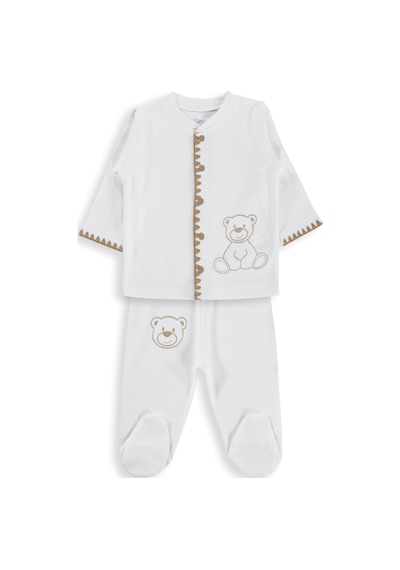 Civil Baby Oturan Tatlı Ayı Baskılı 1-9 Ay Pijama Takımı - Ekru