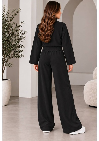 Aymiraa Kadın Triko İkili Takım Fermuarlı Sweatshirt Geniş Paça Pantolon Salaş Oversize Rahat Günlük Takım Siyah Siyah Aymiraa Kadın Triko İkili Takım Fermuarlı Sweatshirt Geniş Paça Pantolon Salaş Oversize Rahat Günlük Takım Siyah Siyah