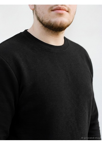 Lcw Eco Siyah Bisiklet Yaka Dokulu Erkek Sweatshirt