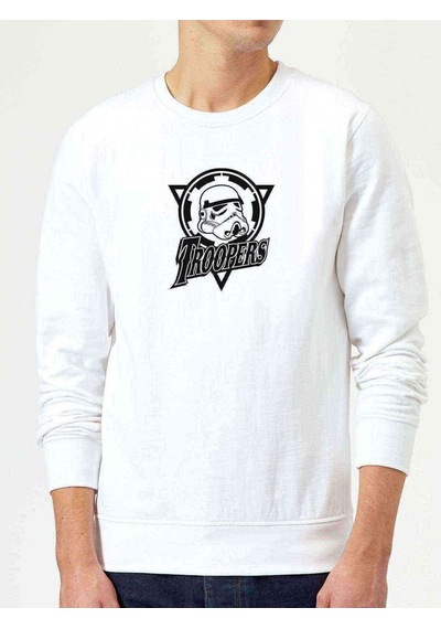 Troopers Baskılı Beyaz Erkek Örme Sweatshirt