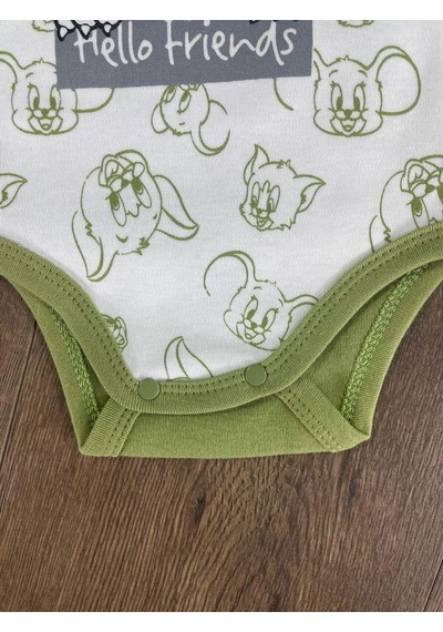 2d2b Hello Friends Alttan Çıtçıtlı Bereli Unisex 3lü Bebek Takım Yeşil