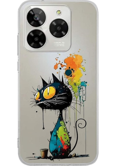 General Mobile Era 50 İle Uyumlu Splash Kedi Tasarımlı Şeffaf Silikon Kılıf 051e