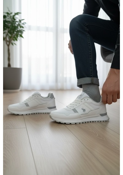 Enoch File Detaylı Hafif Taban Bağcıklı Erkek Sneaker Spor Ayakkabı Beyaz