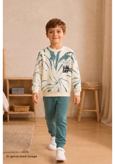 Pina Kids Erkek Çocuk Batik Desenli Okul Günlük Eşofman Takımı Esf7037 Mint