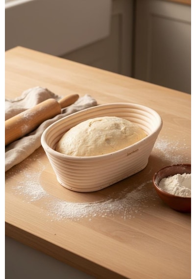 Bambum Puder - Ekmek Mayalama Sepeti Oval 21 Cm Ahşap