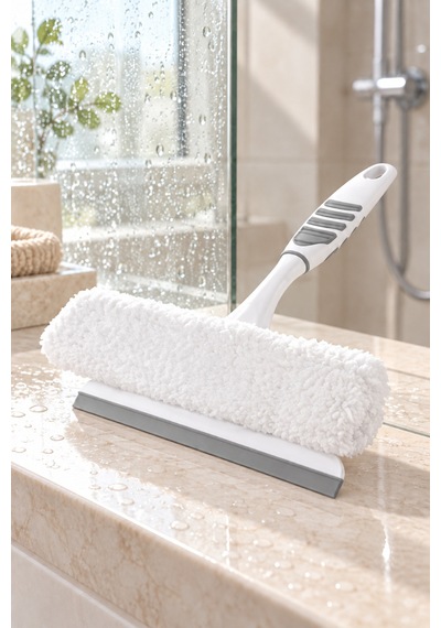 Softon Peluşlu Cam Sileceği 2 Si 1 Arada Bezli Cam Çekçek Çekpas Duşakabin Ve Pencere Temizleyici 19 Cm Beyaz-gri - 937050994