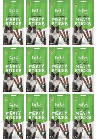 Reflex Plus Meaty Sticks Tavuklu Ve Ördek Etli Tahılsız Kedi Ödül Çubuğu 15gr 3lü X 12 Paket