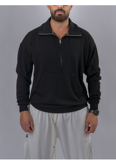 Cocopelli Fermuarlı Polo Yaka Siyah Erkek Sweatshirt Coc3521