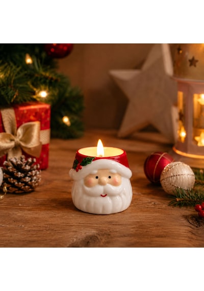 Yılbaşı Pilli Mum Noel Baba Beyaz 10 Cm