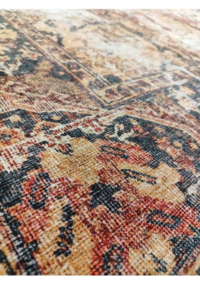 Çam Halı Anatolia 32-038 Etnik Eskitme Desenli Dokuma Tabanlı Yıkanabilir Şönil Salon Ve Oda Halısı Krem - Kiremit