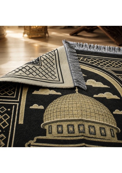 Bk Gift Kişiye Özel Nakış İşlemeli Hediyelik Seccade - Şönil Kumaş - Mescidi Aksa Motifli - Siyah Renk
