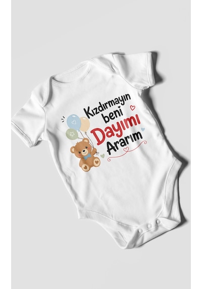 Morivokids Kızdırmayın Beni Dayımı Ararım Kısa Kollu Bebek Body %100 Pamuk Beyaz