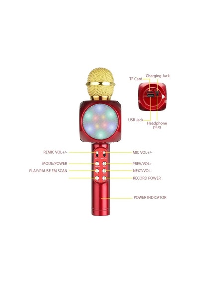 Karaoke Mikrofon , Bluetooth Özellikli Çocuk Mikrofonu Karaoke Işıklı Mikrofon Kırmızı