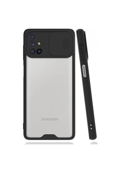 Nettech Samsung Galaxy M51 Uyumlu Platin Kamera Kızaklı Arka Koruma Kılıf - Siyah Siyah