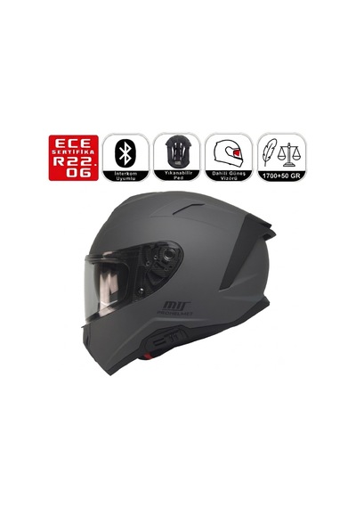 X340 Mat Gri Motosiklet Kaskı Spoiler Mod Güneş Vizörlü Full Face Kask