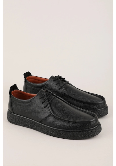 Gondol Erkek Hakiki Deri Casual Derby Ayakkabı Moc-toe Cz.102 Siyah