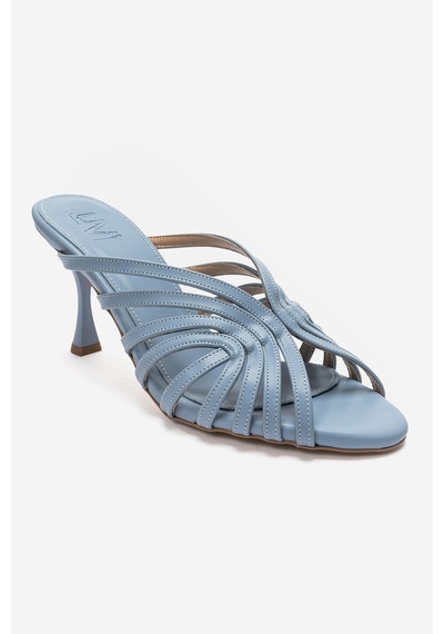 Luvi Shoes Olıvera Bebe Mavi Cilt Kadın İnce Topuklu Terlik