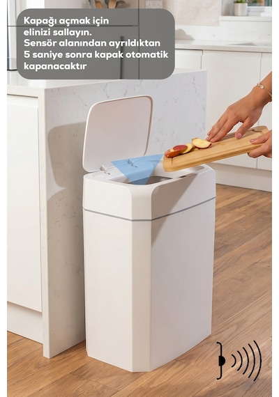 Porsima Me03 Hareket Sensörlü Sessiz Kapatma Çöp Kutusu Banyo Mutfak Çöp Kovası Kapaklı Banyo Çöp Kovası 22lt Beyaz