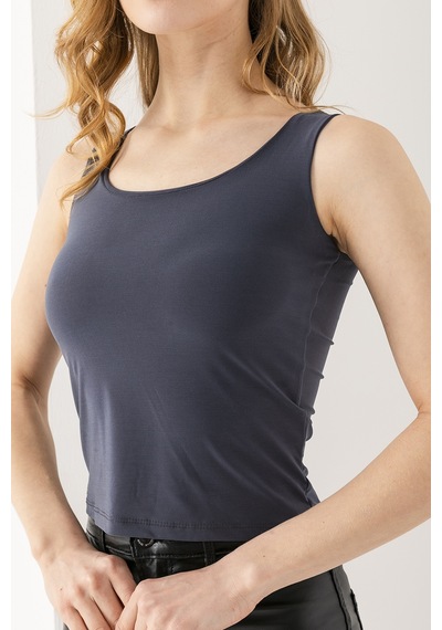 Giysa Kadın Askılı Bisiklet Yaka Basic Bluz Füme - 25y 2409 Füme