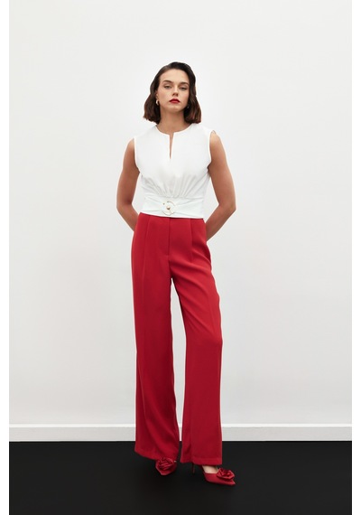 Sateen Toka Detaylı Kolsuz Bluz - Ekru-134859