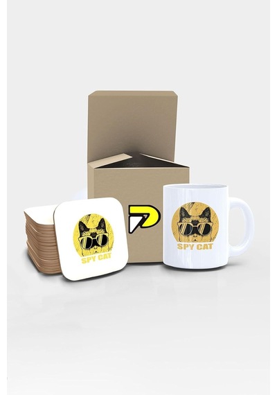 Tr Cat Casus Kedi Tasarımlı Baskılı Kupa Bardak Seti Eğlenceli Özel Hediye Mug Diğer